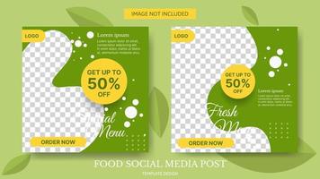 Food kulinarisches Social Media Post Template Design für Promotion in Grün und Gelb vektor