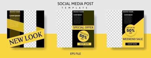 Mode-Social-Media-Post-Template-Design mit gelber und schwarzer Farbe. Business-Vektor-Illustration vektor