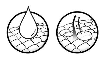 Set aus 2 Design-Icons für Saugeinlagen und Wasserverdunstung. Verwendung für Anzeigen, Stoffschichten, Servietten, Damenbinden, Matratzen und für Erwachsene.