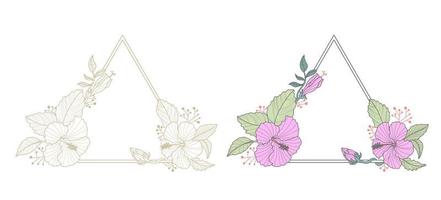Blumenrahmen mit Dreiecksrand. tropische Blumen. Magenta Hibiskusblüte vektor
