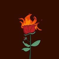 eine Rose mit einer orangefarbenen Flamme und einem braunen Hintergrund vektor