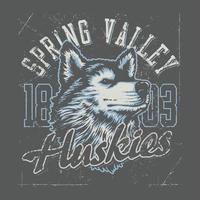 spring valley huskies t-shirt.kan användas för t-shirttryck, muggtryck, kuddar, modetryckdesign, barnkläder, babyshower, hälsningar och vykort. t-shirt design vektor