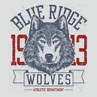 blue ridge 1913 wolves t-shirt.kan användas för t-shirttryck, muggtryck, kuddar, modetrycksdesign, barnkläder, babyshower, hälsningar och vykort. t-shirt design vektor