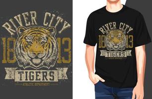river city tigers t-shirt.kan användas för t-shirttryck, muggtryck, kuddar, modetrycksdesign, barnkläder, babyshower, hälsningar och vykort. t-shirt design vektor