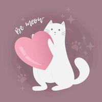 söt tecknad katt med hjärta. alla hjärtans dag kort, spara datum gratulationskort. vektor illustration karaktär design.