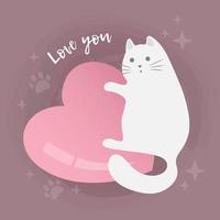 süße Cartoon-Katze mit Herz. Valentinstagskarte, Save the Date-Grußkarte. Vektor-Illustration-Charakter-Design. vektor
