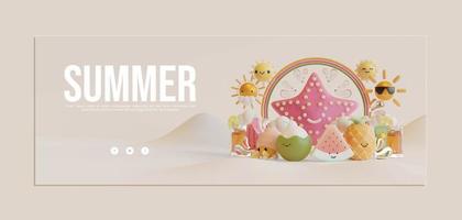 sommar banner mall med sjöstjärnor 3d illustration vektor