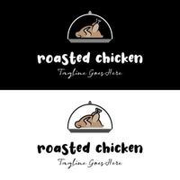 ofengebackenes huhn ganz für vintage grillrestaurant handgezeichnetes cartoon-logo-design vektor