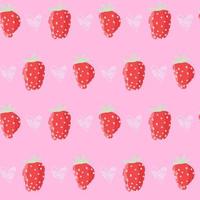 handritad sommar sömlös rosa mönster med jordgubbar, abstrakt, hjärtan, love it doodle. söt vektor för papper, tyg, bok, kök, barn.