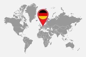 pin-karte mit deutschland-flagge auf weltkarte. vektorillustration. vektor