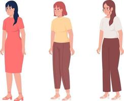 kvinnor med olika känslomässiga tillstånd semi platt färg vektor teckenuppsättning