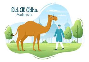 eid al adha hintergrundkarikaturillustration für die feier des muslims mit dem schlachten eines tiers als kuh, ziege oder kamel und teilen sie es