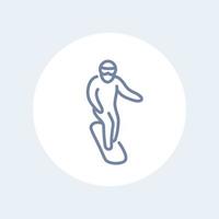 Snowboardlinie Symbol, Mann auf Snowboard lineares Piktogramm isoliert auf weiß, Vektorillustration vektor