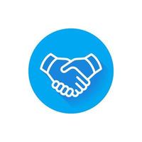 Handshake-Liniensymbol, Deal, Partnerschaft, rundes flaches blaues Symbol auf Weiß, Vektorillustration vektor