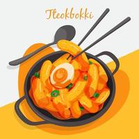 kryddig koreansk wokad riskaka recept illustration vector.tteokbokki gatumat. vektor