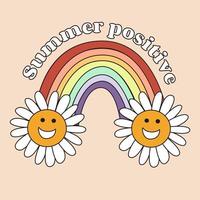 Sommer positiv. Retro-Regenbogen mit Farbvektorillustration isoliert auf weiß. himmlischer floraler Bogendruck. vektor