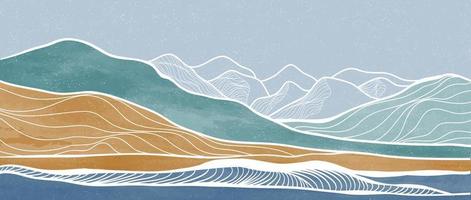 Ozeanwelle und Berg. kreative minimalistische moderne farbe und linienkunstdruck. abstrakte zeitgenössische ästhetische hintergründe landschaften. mit meer, skyline, welle. Vektorillustrationen vektor