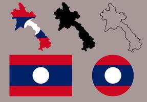 laos-kartenflaggen-ikonensatz vektor