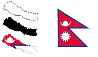 nepal karta flagga ikonuppsättning vektor