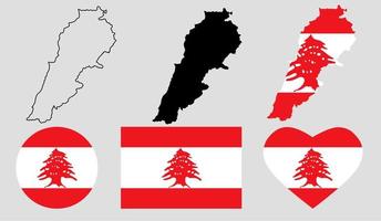 libanon karta flagga ikonuppsättning vektor