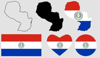paraguay karta flagga ikonuppsättning vektor