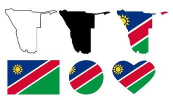 namibia-kartenflaggen-ikonensatz vektor