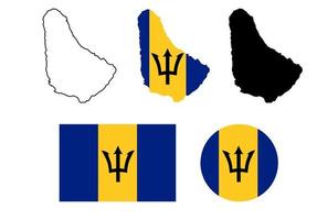 Barbados karta flagga ikonuppsättning vektor