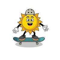 Sonnenmaskottchen, das ein Skateboard spielt vektor