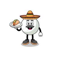 karaktär tecknad av risboll som en mexikansk kock vektor