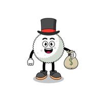 ris boll maskot illustration rik man som håller en pengar säck vektor