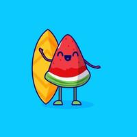 surfa vattenmelon söt seriefigur vektor
