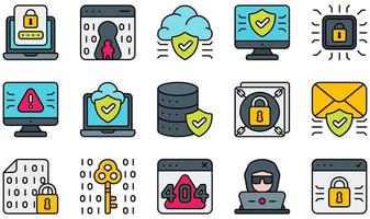 Reihe von Vektorsymbolen im Zusammenhang mit Cybersicherheit. enthält Symbole wie Authentifizierung, Hintertür, Cloud, Computer, Cybersicherheit, Cyberkriminalität und mehr. vektor