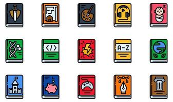 uppsättning vektor ikoner relaterade till böcker. innehåller sådana ikoner som äventyrsbok, konstbok, ljudbok, babybok, kodningsbok, ordbok och mer.
