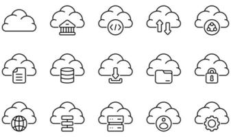 Reihe von Vektorsymbolen im Zusammenhang mit Cloud-Technologie. Enthält Symbole wie Cloud, Banking, Codierung, Cloud Computing, Daten, Datenbank und mehr. vektor