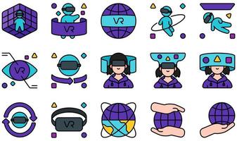 Satz von Vektorsymbolen im Zusammenhang mit Metaverse. enthält Symbole wie Raum, virtuelle Realität, virtueller Raum, Vision, VR, VR-Brille und mehr. vektor