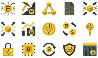 Satz von Vektorsymbolen im Zusammenhang mit Kryptowährung. enthält Symbole wie Kryptowährung, Mining, Blockchain, Smart Contracts, zentralisiert, dezentralisiert und mehr. vektor