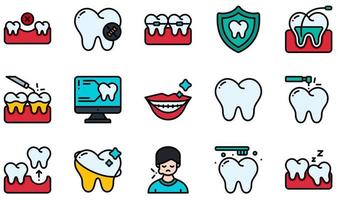 Reihe von Vektorsymbolen im Zusammenhang mit Zahnmedizin. enthält Symbole wie fehlende, keine Süßigkeiten, Kieferorthopädie, Skalierung, Scan, Zahn und mehr. vektor