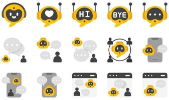uppsättning vektorikoner relaterade till chatbot. innehåller sådana ikoner som bot, robot, chatbot, chatt, meddelande, konversation och mer. vektor