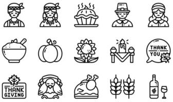 Reihe von Vektorsymbolen im Zusammenhang mit Thanksgiving. enthält Symbole wie Kuchen, Pilger, Indianer, Kürbis, Thanksgiving, Truthahn und mehr. vektor