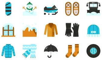 Reihe von Vektorsymbolen im Zusammenhang mit dem Winter. enthält Symbole wie Snowboard, Schneeschuhe, Truck, Winter, Winterhandschuhe, Winterschal und mehr. vektor