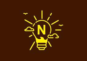 gelbe Farbe des Anfangsbuchstabens n in Birnenform mit dunklem Hintergrund vektor