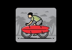 fahren sie fahrrad mit einer surfbrettillustration vektor