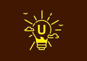 gul färg på u initial bokstav i glödlampa form med mörk bakgrund vektor
