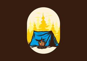 waldcamping mit lagerfeuerillustrationsabzeichen vektor