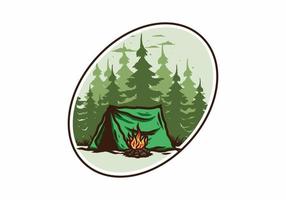 waldcamping mit lagerfeuerillustrationsabzeichen vektor