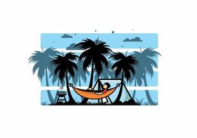 tält och hängmatta med kokospalmer illustration vektor