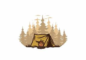 waldcamping mit lagerfeuerillustrationsabzeichen vektor