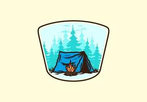 waldcamping mit lagerfeuerillustrationsabzeichen vektor