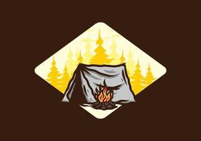 waldcamping mit lagerfeuerillustrationsabzeichen vektor