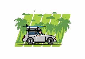 Illustration eines Mannes, der ein Auto für den Urlaub fährt vektor